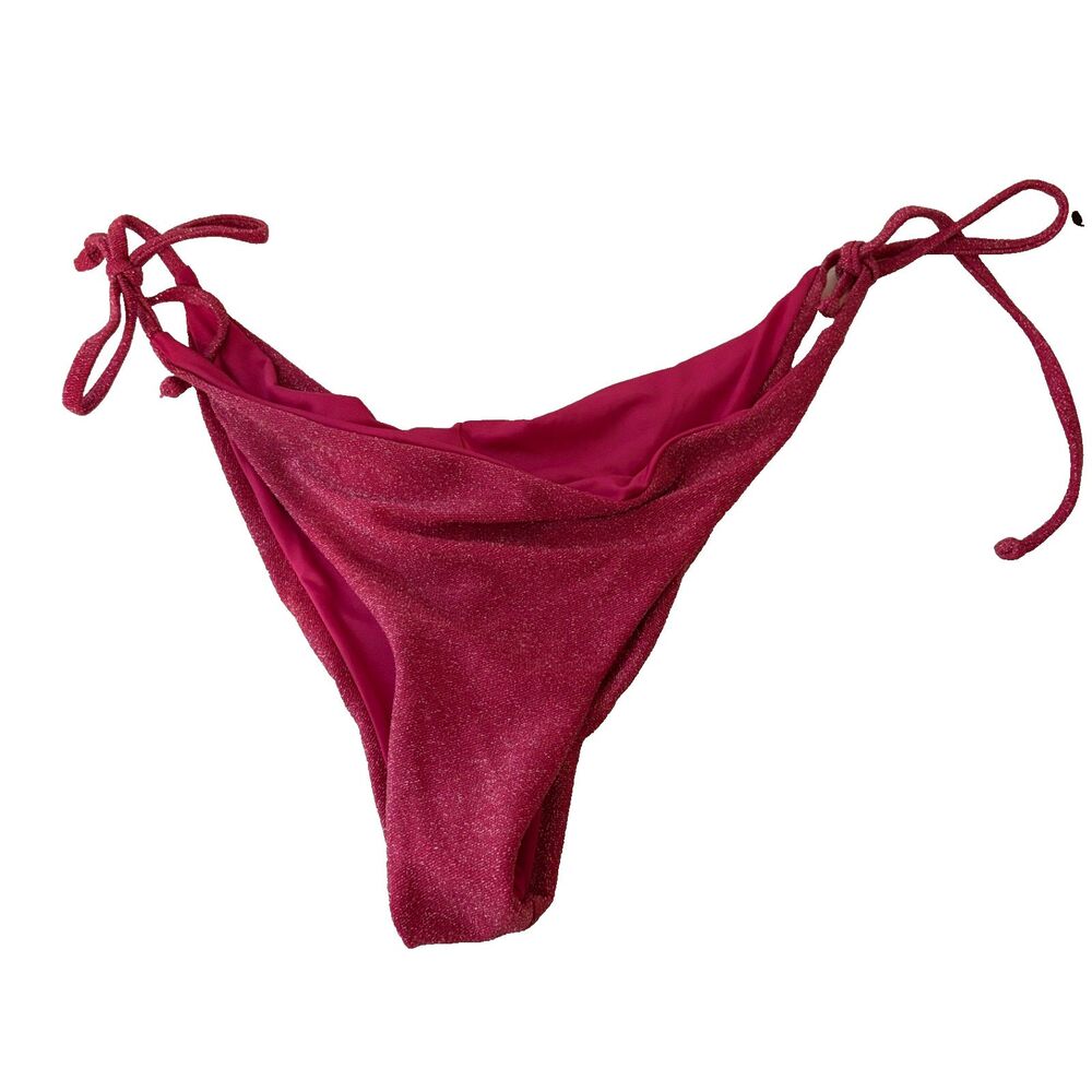 Phax Swim Bikini Women's Large Pink Metallic Ruched Tie Bathing Suit